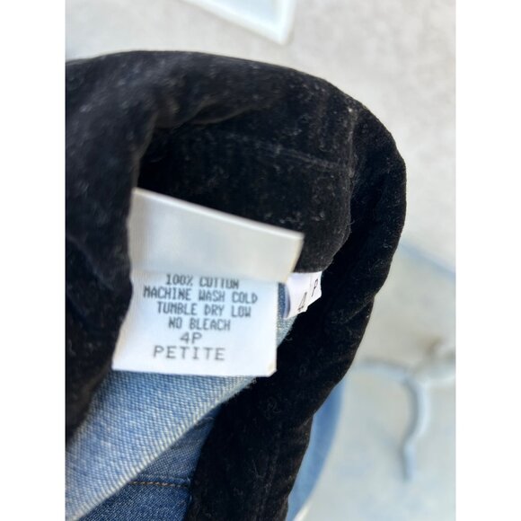 90s Vintage Denim Maxi Dress Velvet Collar/Cuffs Button-Down Front Waist Tie 4P - Picture 6 of 10